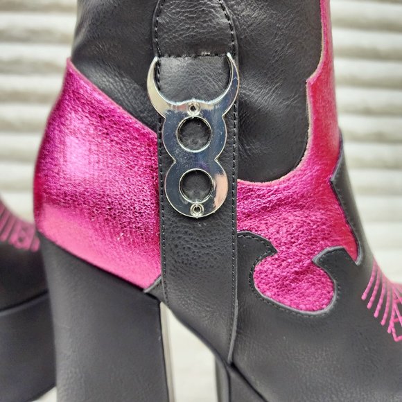 Free Your Mind Western Designed Platform Chunky Heel Knee Boots Festival Gothic - Picture 14 of 17